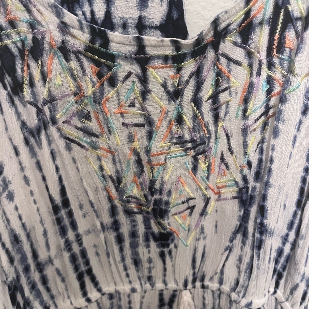 Bebop brand tie-dyed tank mini dress with colorful embroidered front. EUC - Picture 4 of 7